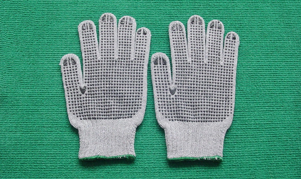 10 G String Knit Seamless Gloves Whit Two sides PVC Dot
